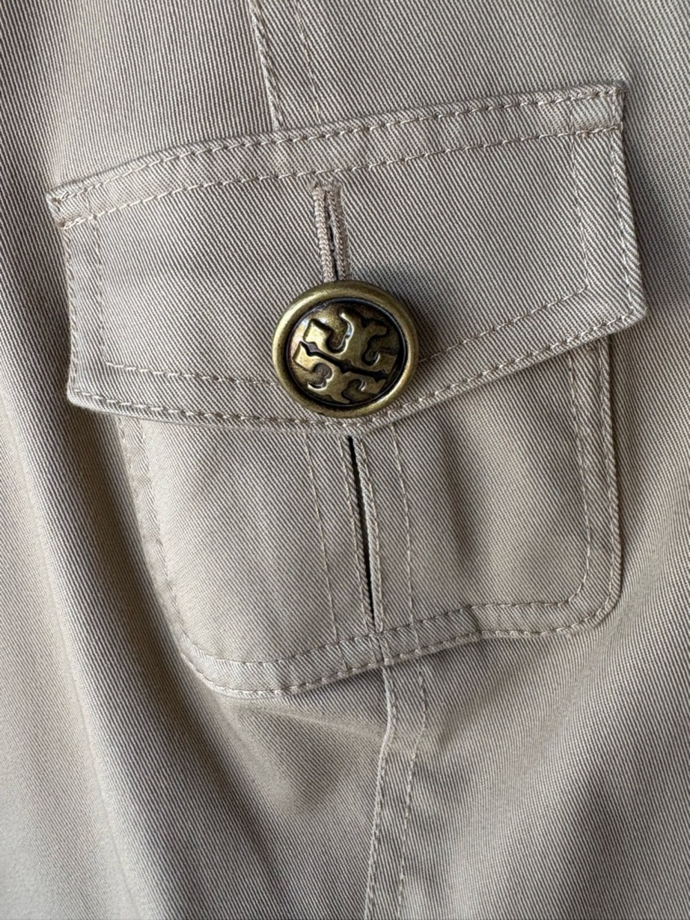 Tory Burch Tan Utility Jacket with Gold-Tone Buttons - Picture 3 of 7